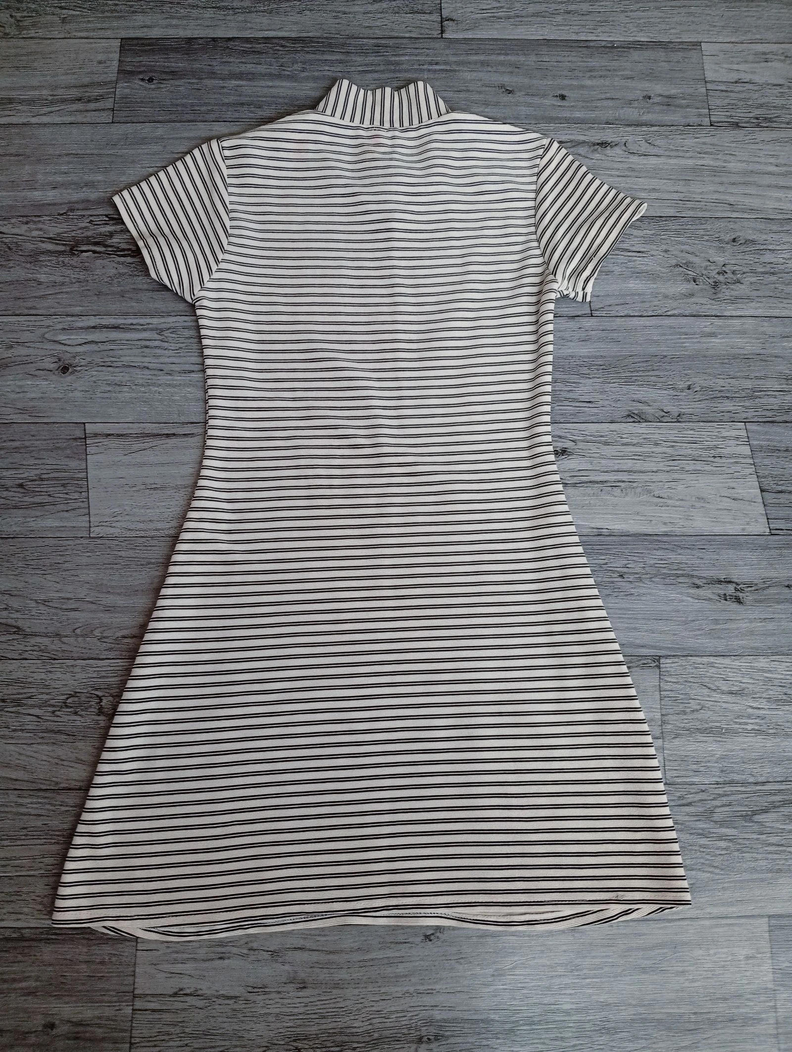 Vestido Skater Retro Preppy com Listras Horizontais Manga Curta casual evasê – photo 6